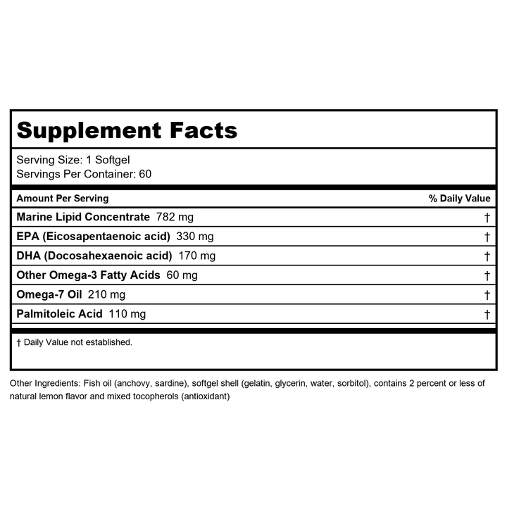 Metagenics - OmegaGenics Mega 10 Omega 7 + 3 Combination - 60 Softgels- 2 Pack - Supplement Facts panel
