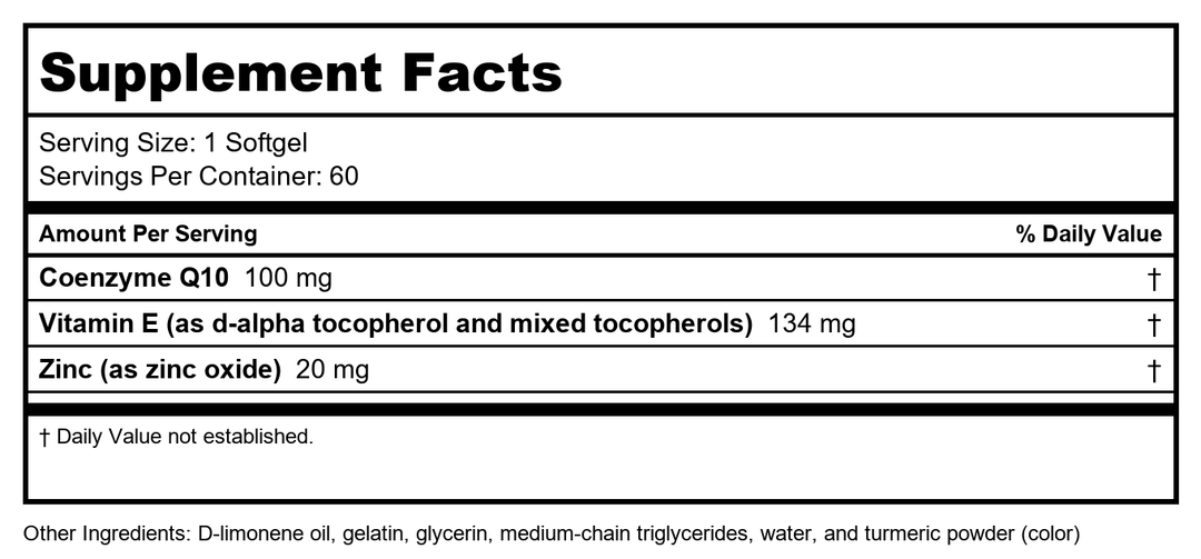 Metagenics - CoQ10 ST-100 - 100 mg - 120 softgels - Supplement Facts panel