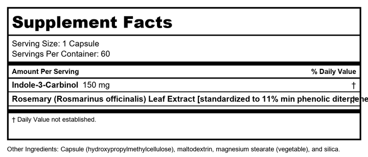 Metagenics Meta I 3 C? ? Stabilized Indole-3-Carbinol ? 60 Servings - Supplement Facts panel