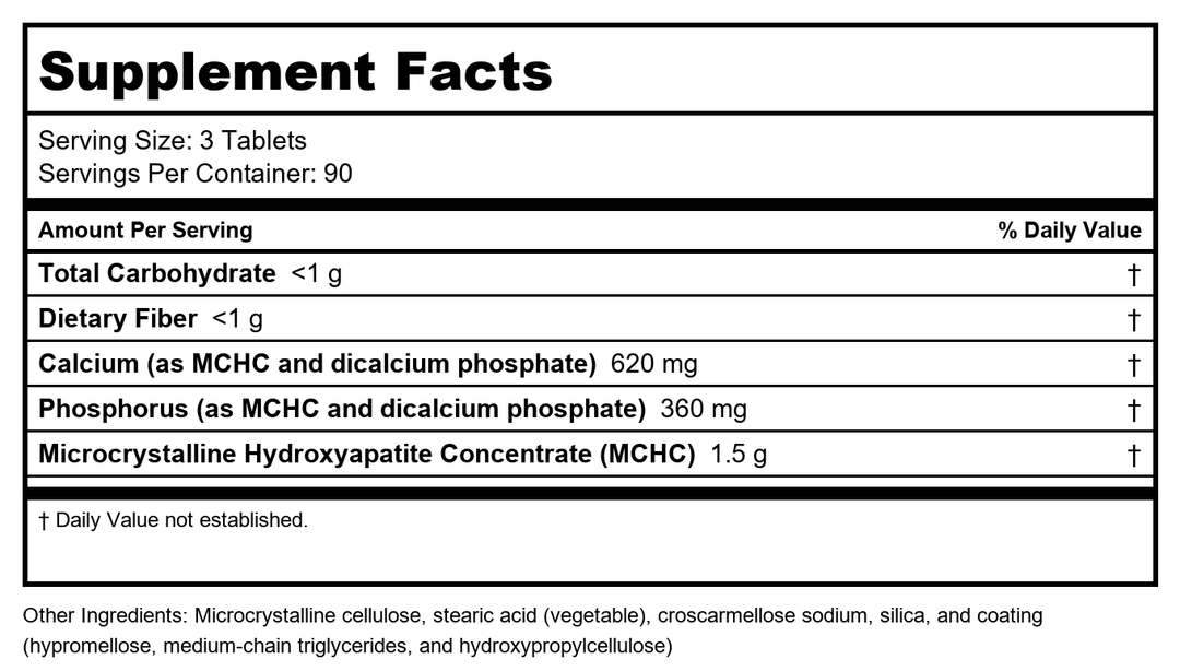 CalApatite Bone Builder (formerly Cal Apatite) 270 Tablets - Metagenics - Supplement Facts panel