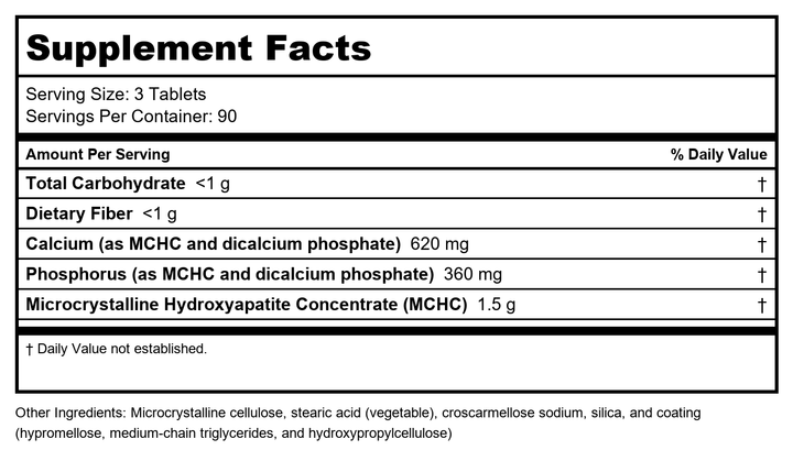 CalApatite Bone Builder (formerly Cal Apatite) 270 Tablets - Metagenics - Supplement Facts panel