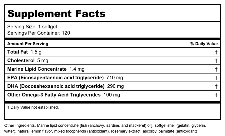 Metagenics OmegaGenics EPA-DHA 500 Lemon 120 Softgels - TwinPak - Supplement Facts panel