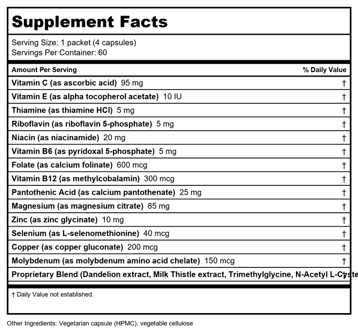 Apex Energetics K-69 HEPATO SYNERGY (60 packets 4caps each) - Supplement Facts panel