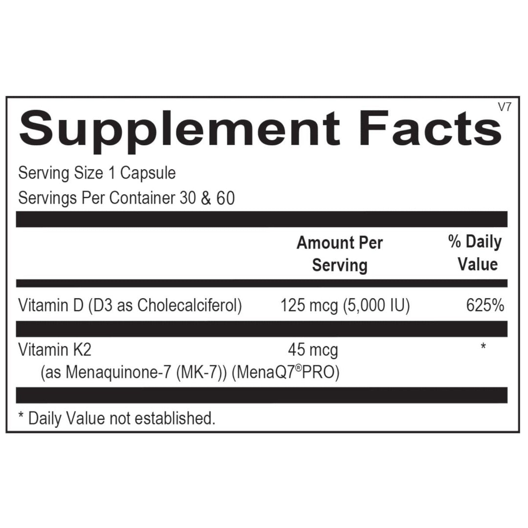 Ortho Molecular Products, Vitamin K2 with D3 60 caps - Supplement Facts panel