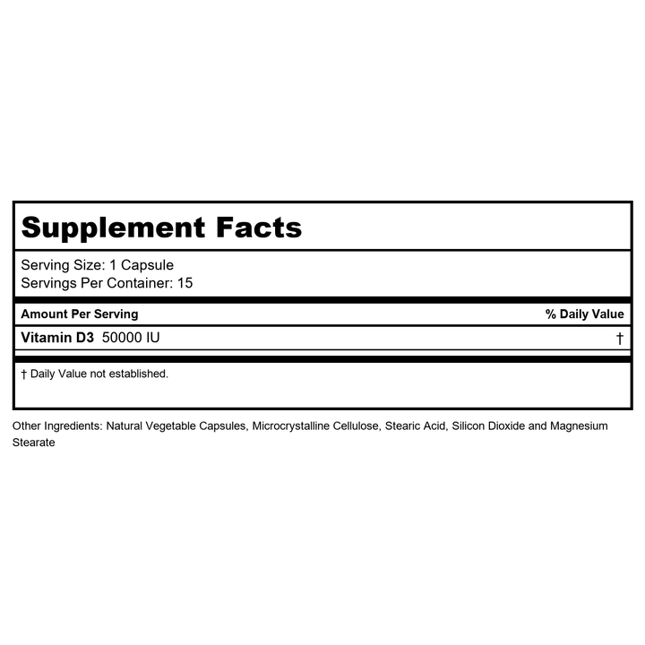 Ortho Molecular - Vitamin D3 50,000 IU - 15 Capsule Blister Pack - Supplement Facts panel