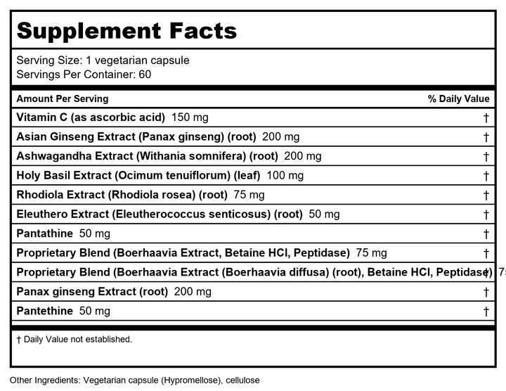 Apex Energetics Adaptocrine (K-2) - Supplement Facts panel