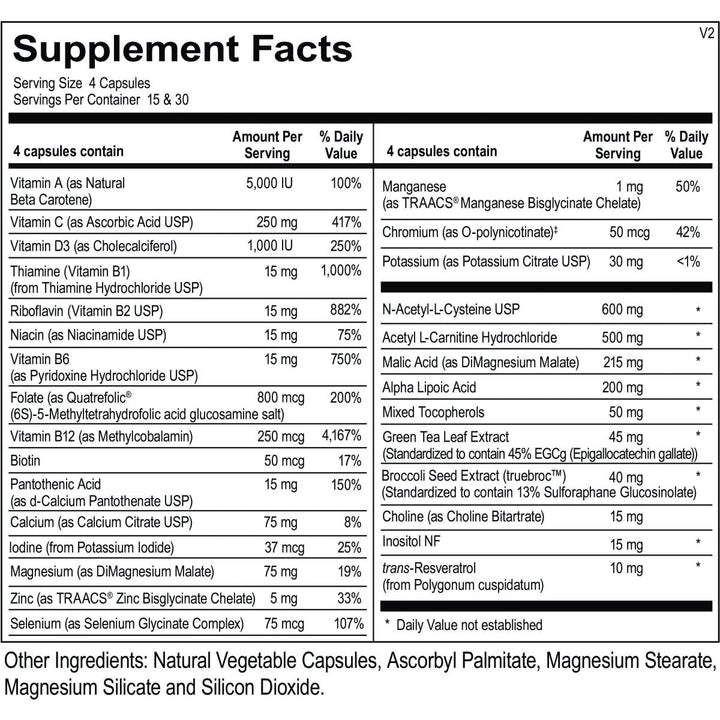 Ortho Molecular Products, Mitocore, 120 Capsules - Supplement Facts panel