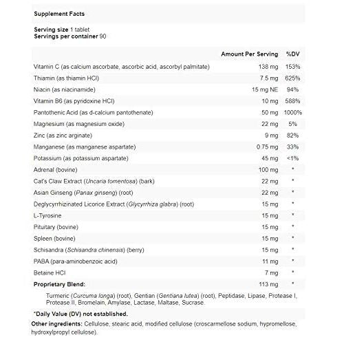 Apex Energetics Adreno-Zyme 90ct (Z-5) Supports The Demands of an Active Lifestyle with a Specially Designed Combination of nutrients and cofactors - Supplement Facts panel