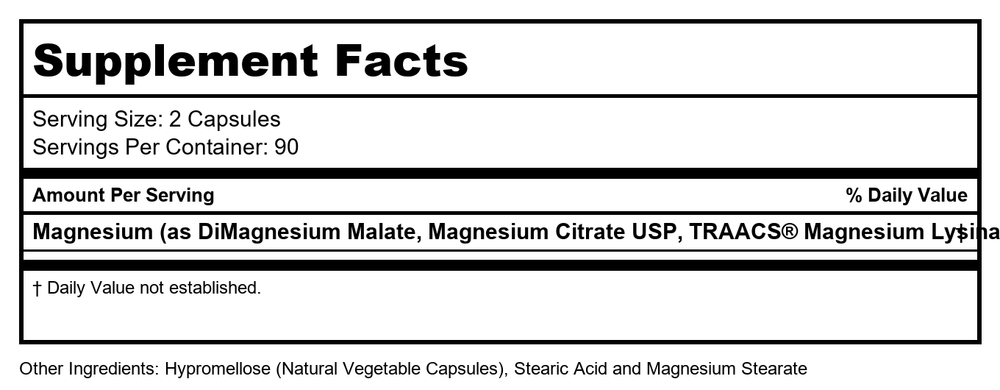 Ortho Molecular - Reacted Magnesium- 120 Capsules - Supplement Facts panel