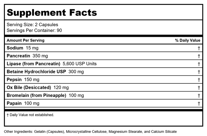 Ortho Molecular - Ortho Digestzyme - 90 Capsules - Supplement Facts panel