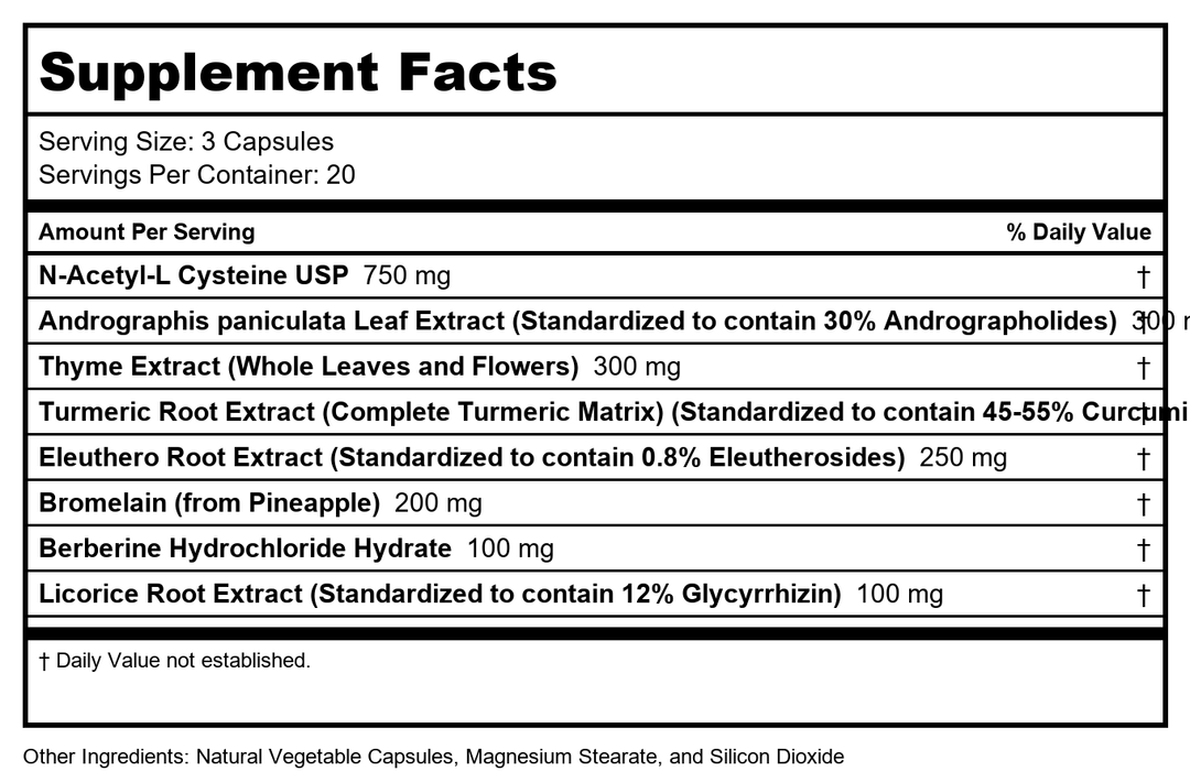 Ortho Molecular - Sinatrol 60 Capsules - Supplement Facts panel