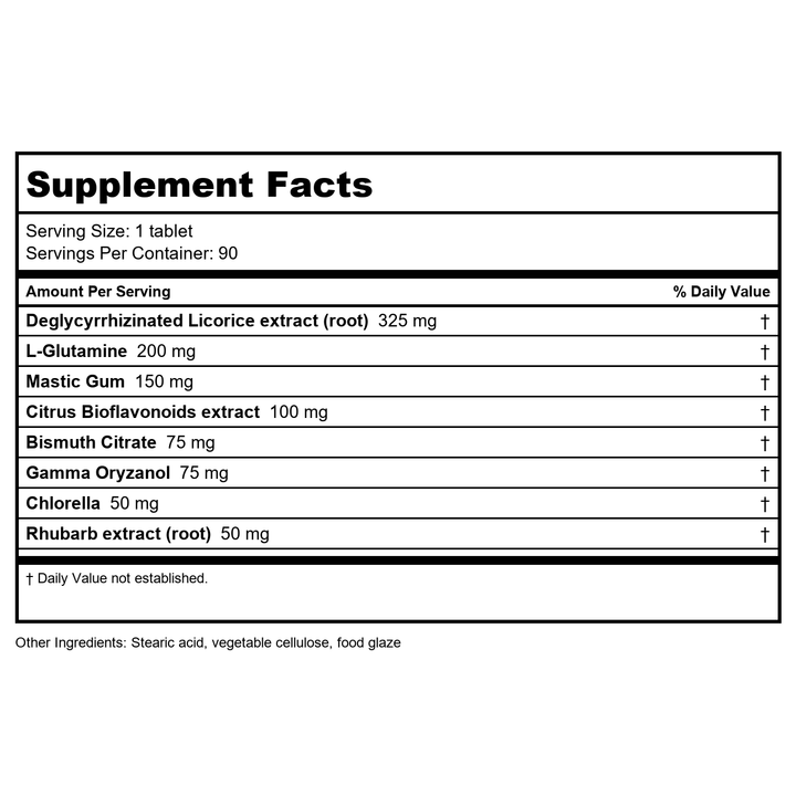 Apex Energetics Gastro-ULC 90 Tablets - K29 - Supplement Facts panel