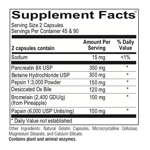 Ortho Molecular Product Ortho Digestzyme - Advanced Digestive Enzyme Support - 180 Capsules - Supplement Facts panel