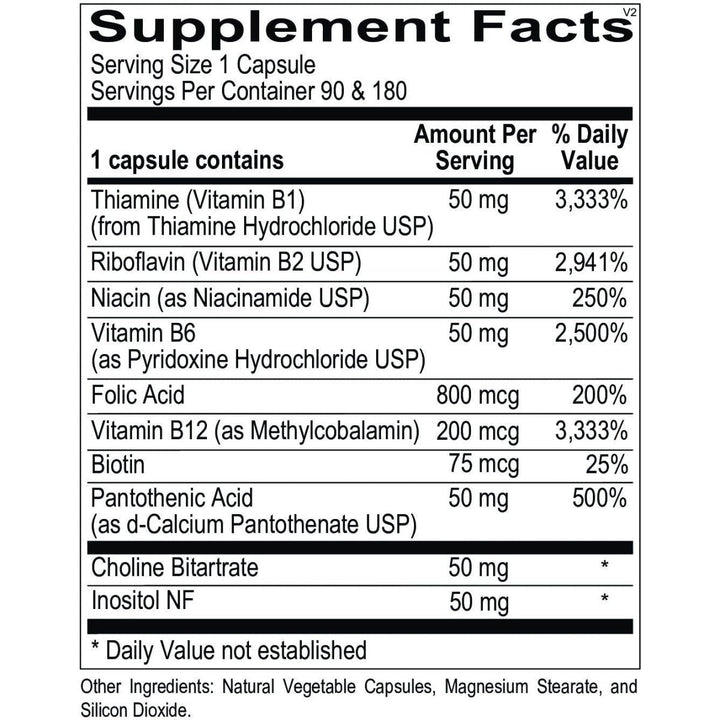 Ortho Molecular - Ortho B Complex - 90 Capsules - Supplement Facts panel