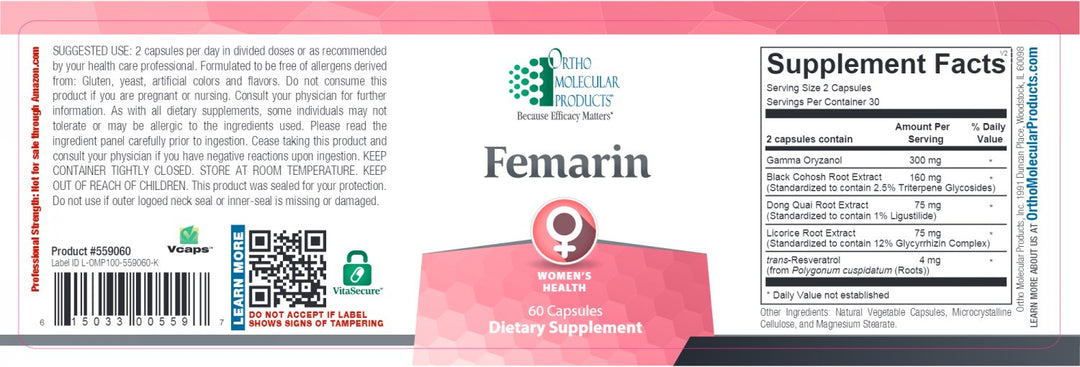 Ortho Molecular - Femarin - 60 Capsules - Supplement Facts panel