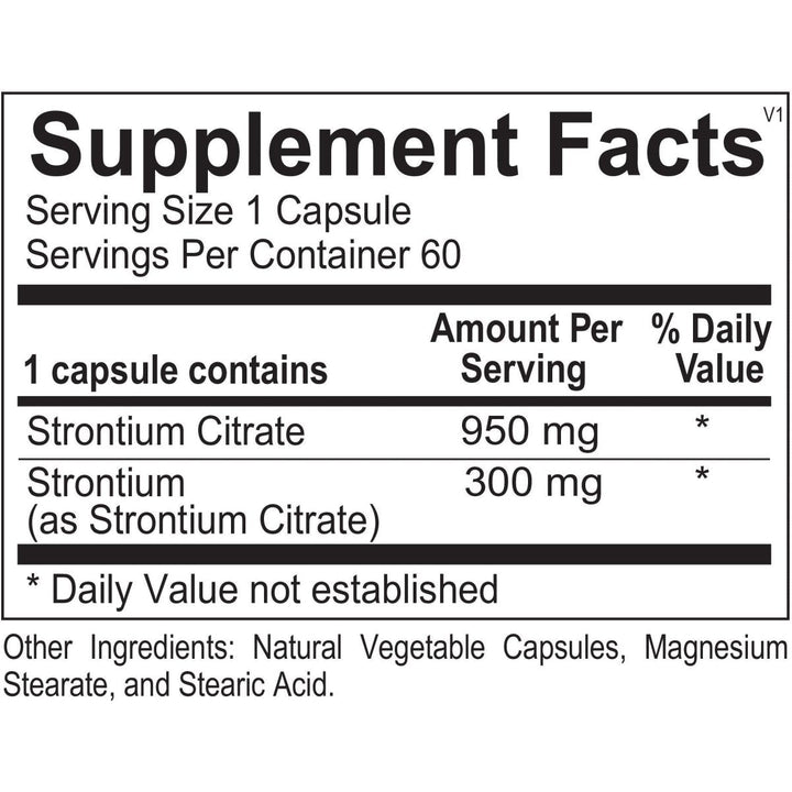 Ortho Molecular Product Strontium - 60 Capsules - Supplement Facts panel
