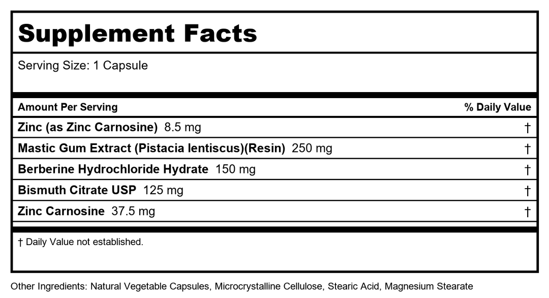 Pyloricil 60 Capsules by Ortho Molecular Products - Supplement Facts panel