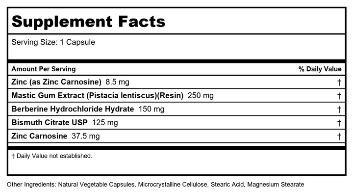 Pyloricil 60 Capsules by Ortho Molecular Products - Supplement Facts panel