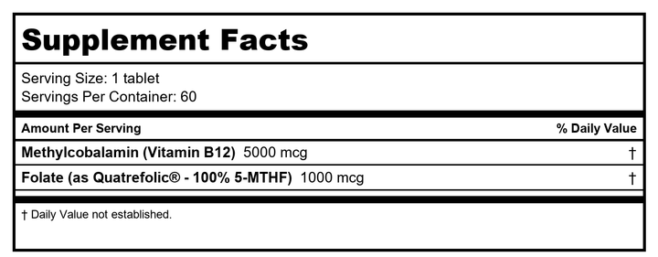 Ortho Molecular - Methyl B12 - 60 Tablets - Supplement Facts panel