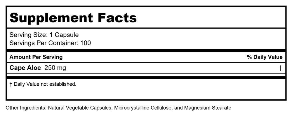 Ortho Molecular - Super Aloe 250 - 100 Capsules - Supplement Facts panel