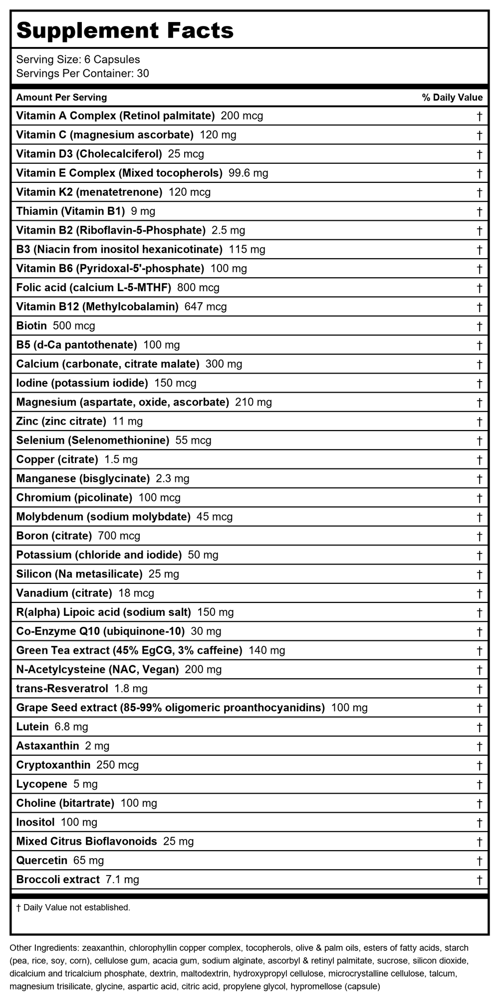 Ortho-Core, Advanced Multivitamin/Mineral Formula, 180 Capsules by Advanced Orthomolecular Research AOR - Supplement Facts panel
