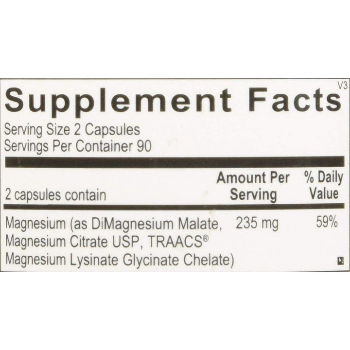 Ortho Molecular Products, Reacted Magnesium, 180 Capsules - Supplement Facts panel