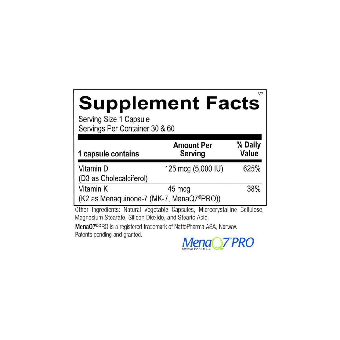 Ortho Molecular Products Products - Vitamin K2 with D3-30 Capsules - Supplement Facts panel