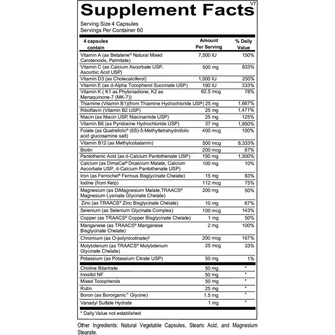 Ortho Molecular Products Alpha Base Capsules with Iron, 240 Count - Supplement Facts panel
