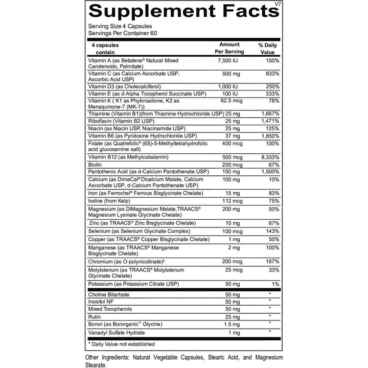 Ortho Molecular Products Alpha Base Capsules with Iron, 240 Count - Supplement Facts panel