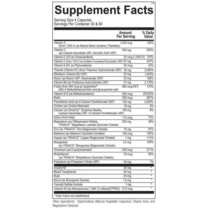 Ortho Molecular - Alpha Base Caps without Iron - 120 Capsules - Supplement Facts panel