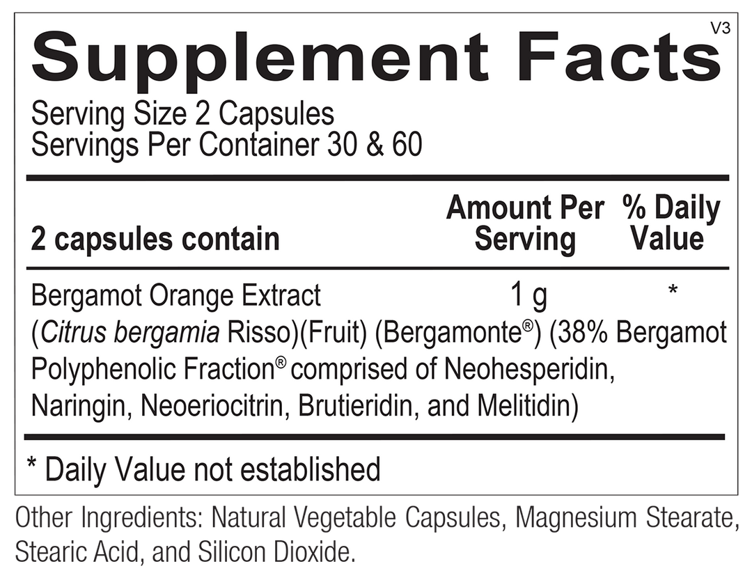 Bergamot Bpf Ortho Molecular - 120 Count - Supplement Facts panel