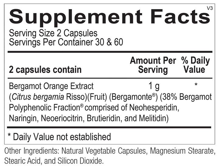 Bergamot Bpf Ortho Molecular - 120 Count - Supplement Facts panel