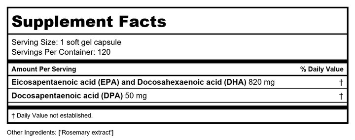 Ortho Molecular Products Orthomega 820 - 120 Soft Gel Capsules - Supplement Facts panel