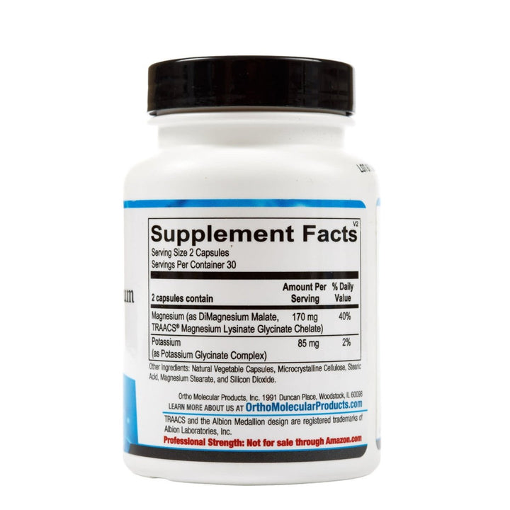 Ortho Molecular Products - Reacted Magnesium &amp; Potassium - 60 Capsules - Supplement Facts panel