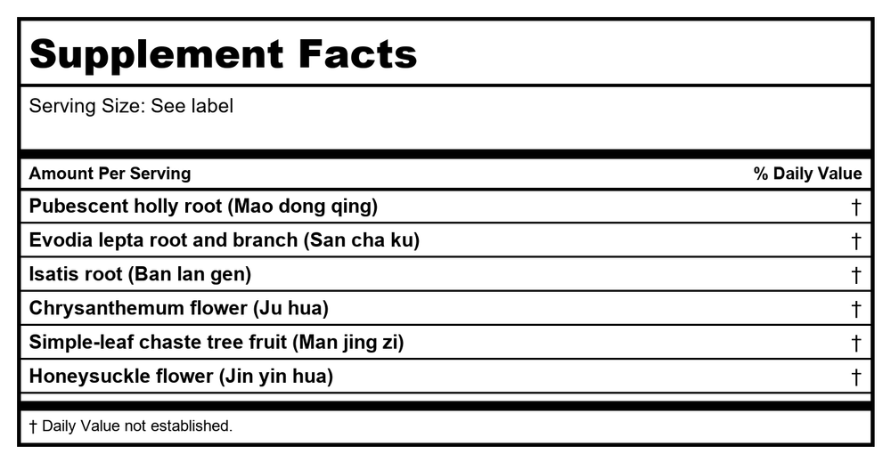 Kan Herb Traditionals Gan Mao Ling 120 Tablets - Supplement Facts panel