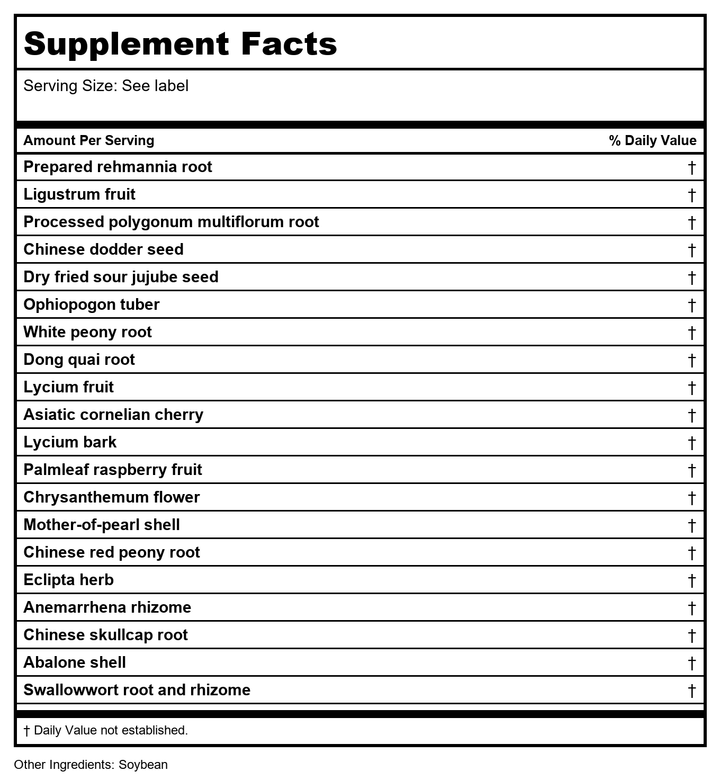 Kan Herb Traditionals Female Comfort 60 Tablets - Supplement Facts panel