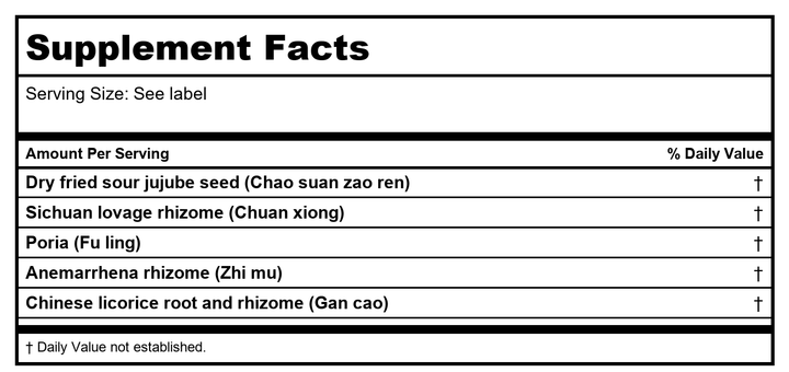 Kan Herb Traditionals Zizyphus Sleep Formula 120 Tablets - Supplement Facts panel