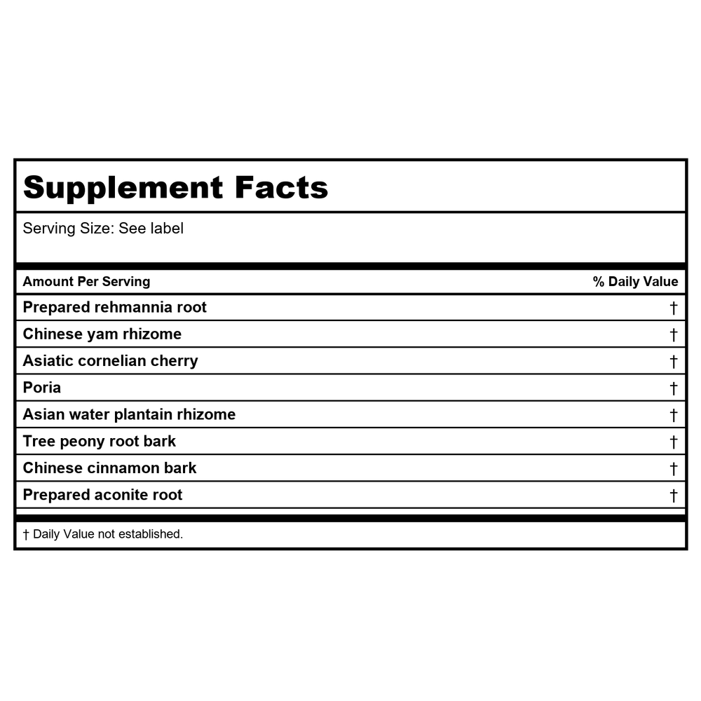 Kan Herb Essentials Rehmannia Eight Combination 4 Ounce - Supplement Facts panel