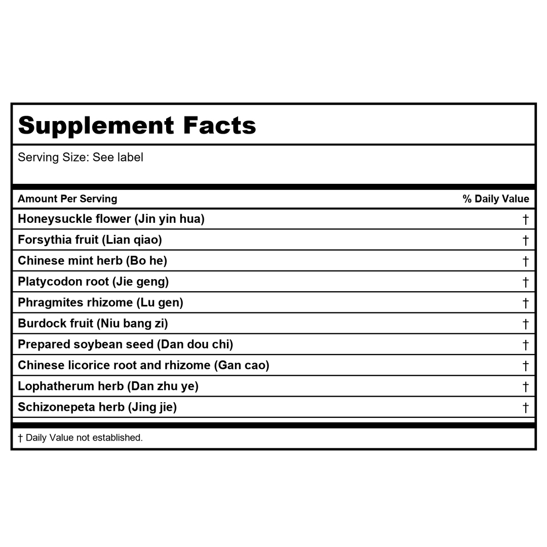 Kan Herb Traditional Yin Qiao 60 Tablets - Supplement Facts panel