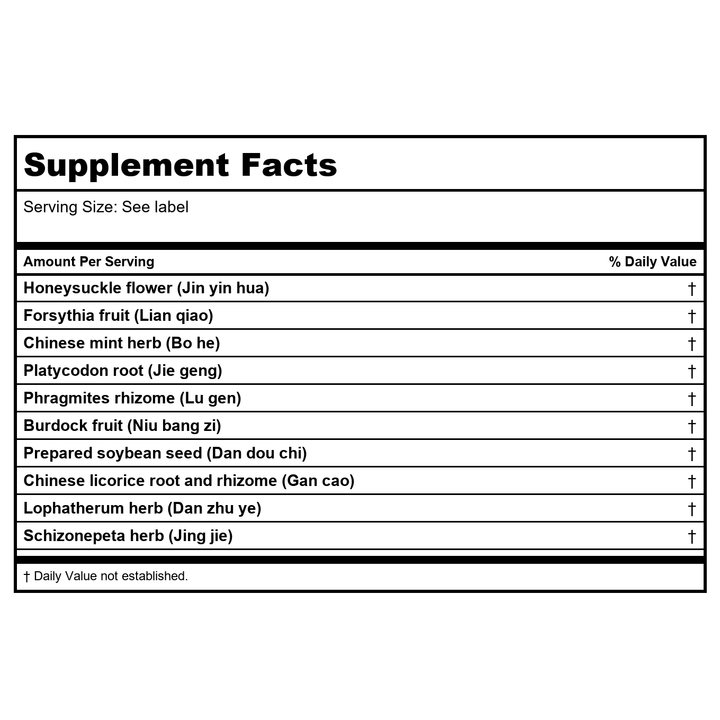 Kan Herb Traditional Yin Qiao 60 Tablets - Supplement Facts panel