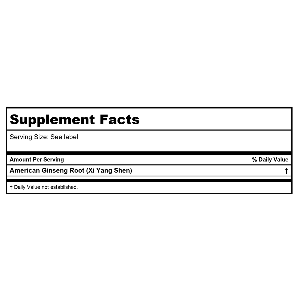 Kan Herb Singles American Ginseng Root 8 Ounce - Supplement Facts panel