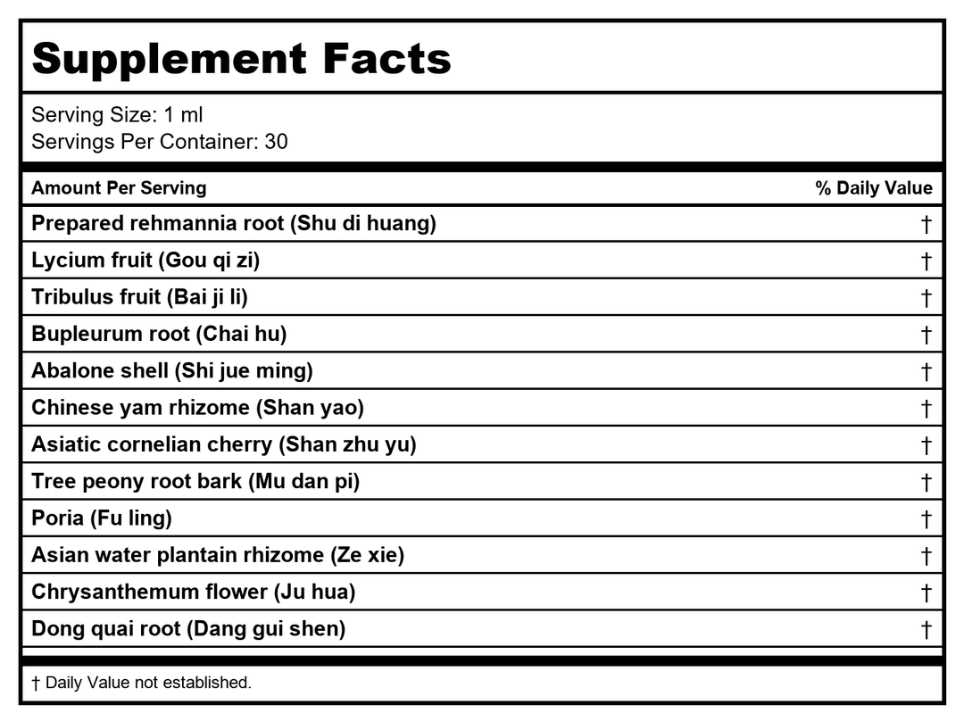 Kan Herb Company Bright Eye Rehmannia 1oz - Supplement Facts panel