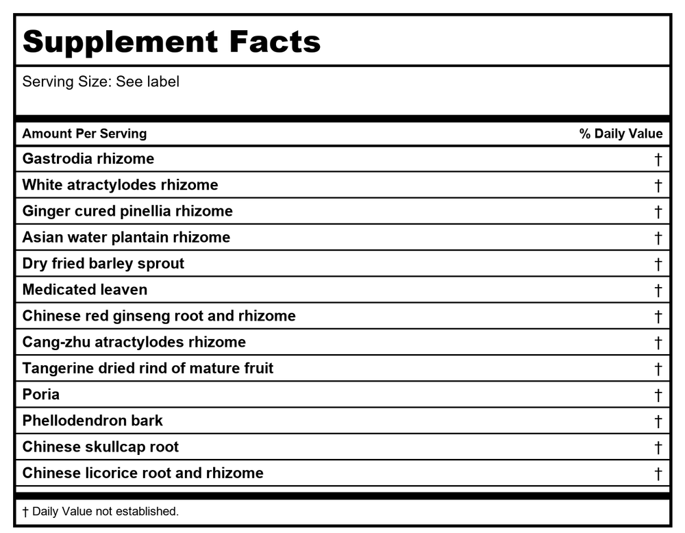 Kan Herb Essentials Subdue Internal Wind 300 Tablets - Supplement Facts panel
