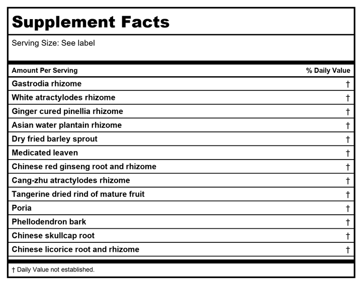 Kan Herb Essentials Subdue Internal Wind 300 Tablets - Supplement Facts panel