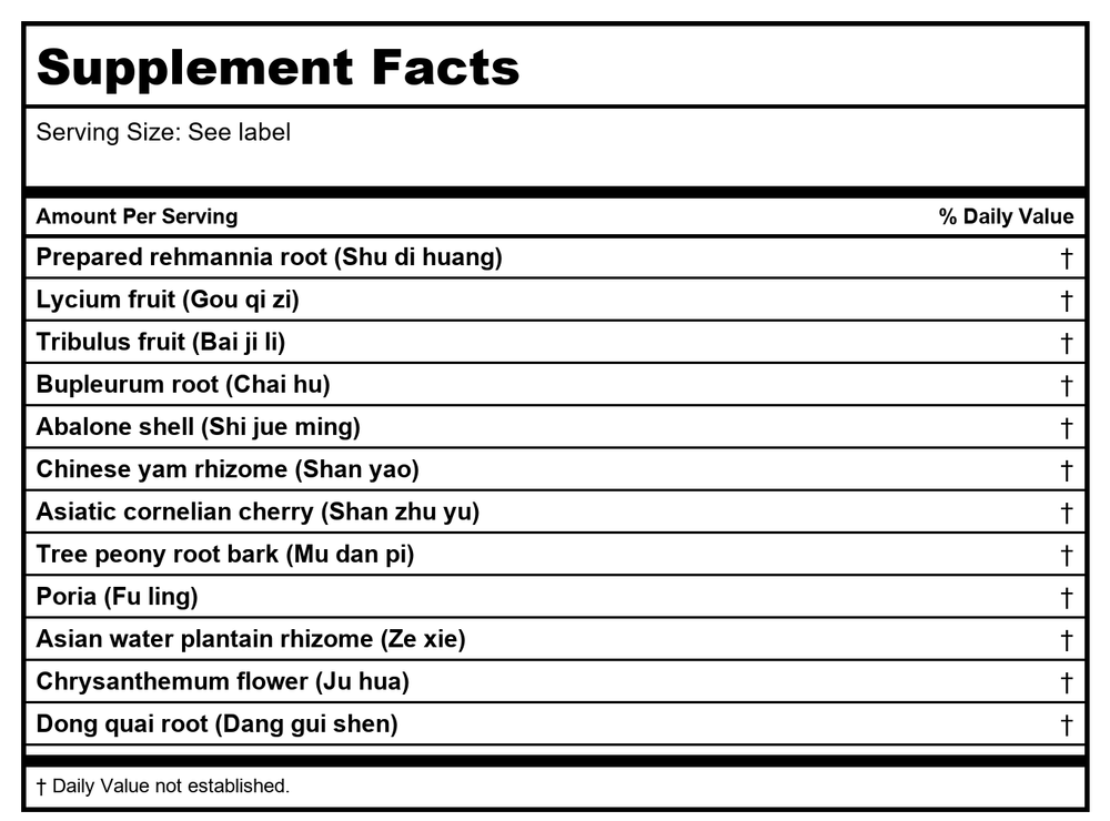 Kan Herbs Bright Eye Rehmannia 60 Tablets - Supplement Facts panel