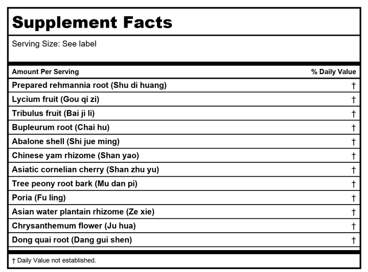 Kan Herbs Bright Eye Rehmannia 60 Tablets - Supplement Facts panel