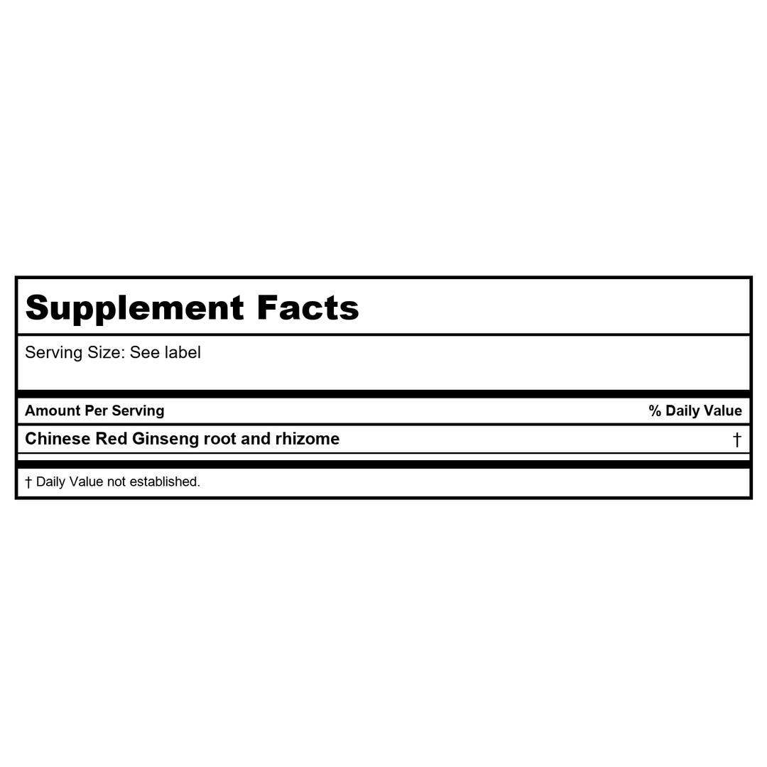 Kan Herb Singles Chinese Red Ginseng root 1 oz - Supplement Facts panel