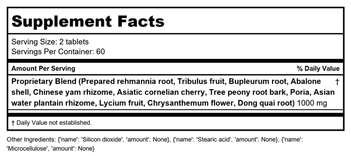 Kan Herb Traditionals Rehmannia Eight 120 Tablets - Supplement Facts panel