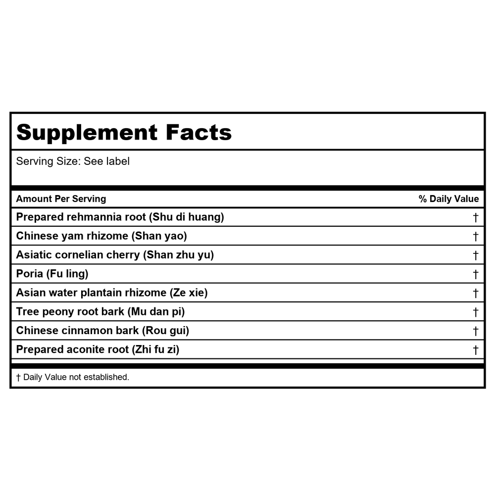 Kan Herb Traditionals Rehmannia Eight 8 Ounce - Supplement Facts panel