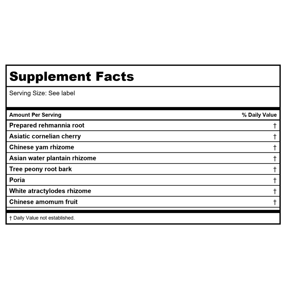 Kan Herb Traditionals Rehmannia Six 8 Ounce - Supplement Facts panel